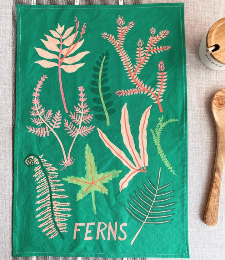 ink &amp; Green Ferns Tea Towel
