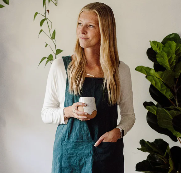 Cross Back Apron in Peacock Blue