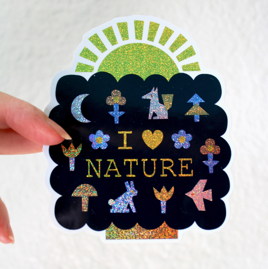 I Love Nature Glitter Vinyl Sticker