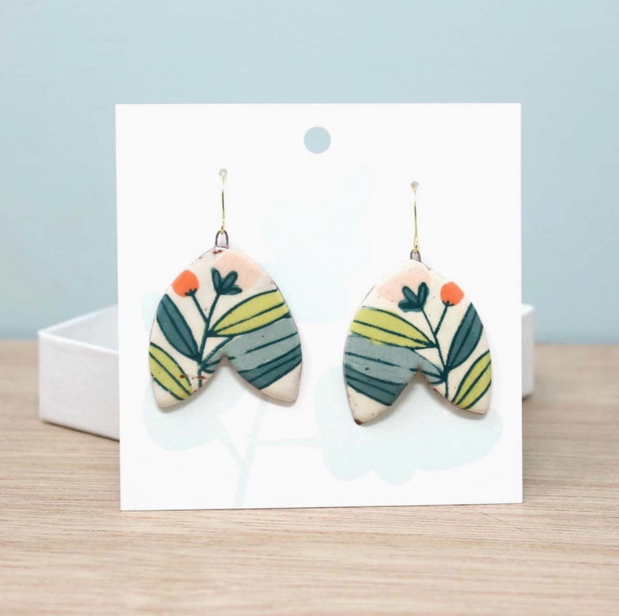 Leaf Dangle Earrings - Ceramic &amp; 14k Gold Vermeil