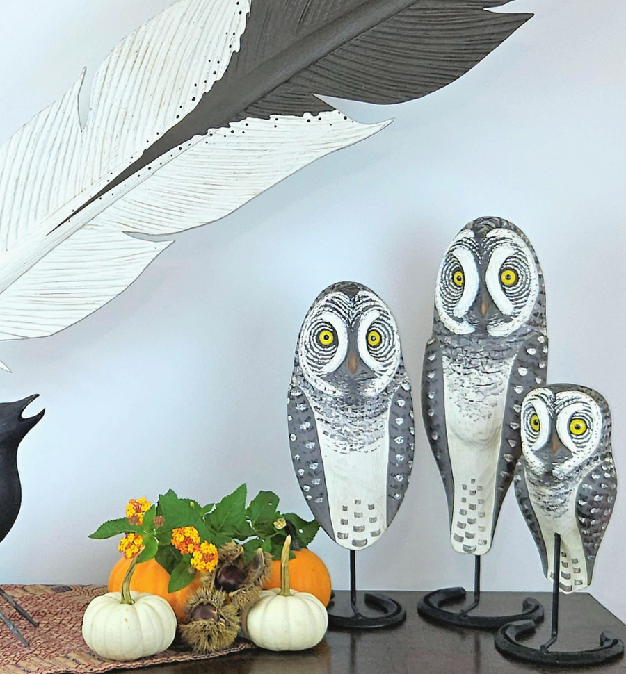 Large Great Gray Owl Statue