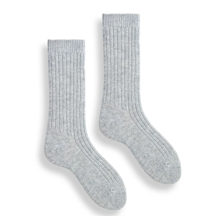 Solid Ribbed Wool/Cashmere Socks - Light Grey Heather