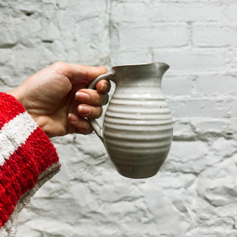 Laura White Pottery Pitcher With Handle Full Glaze - Small - Common Deer