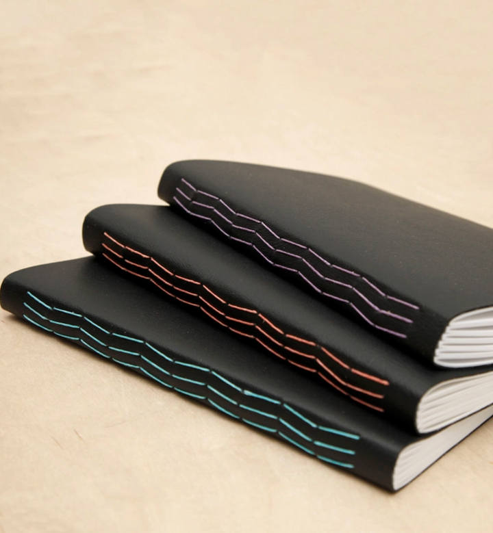 Black Handsewn Notebook WIth Lined Paper - Turquoise Contrast Stitching
