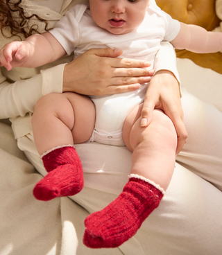Tipped Rib Wool/Cashmere Baby Socks - Red