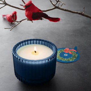 Roland Pine Single-Wick Glass Candle - Blue Ribbed 6oz