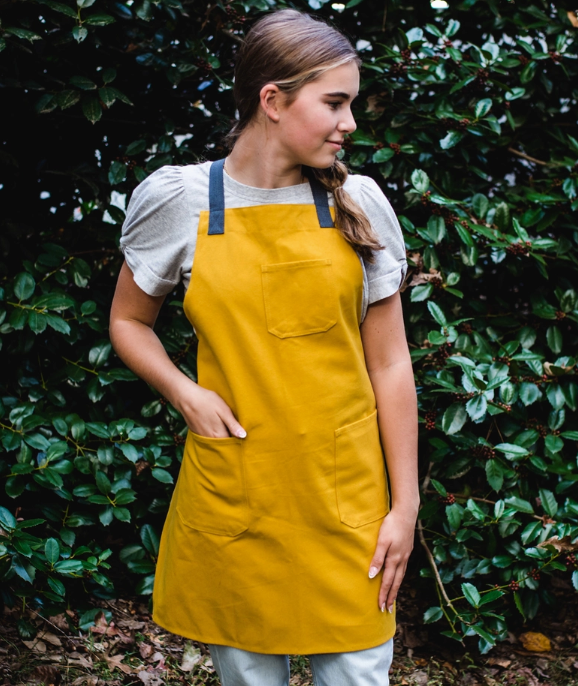 Cotton Canvas Apron in Mustard Yellow