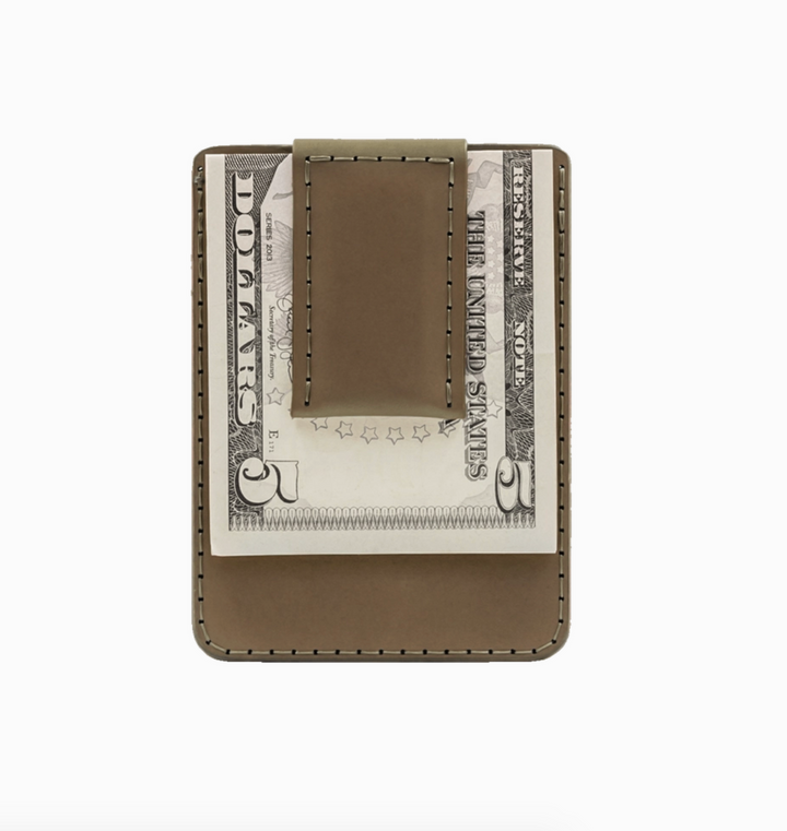 Perforated Leather Money Clip Wallet - Olive