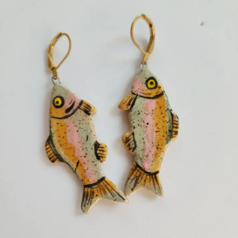 Hand Painted Rainbow Trout Earrings