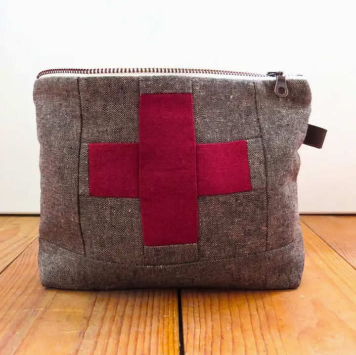 Medium First Aid Zipper Pouch - Red Swiss Cross on Brown