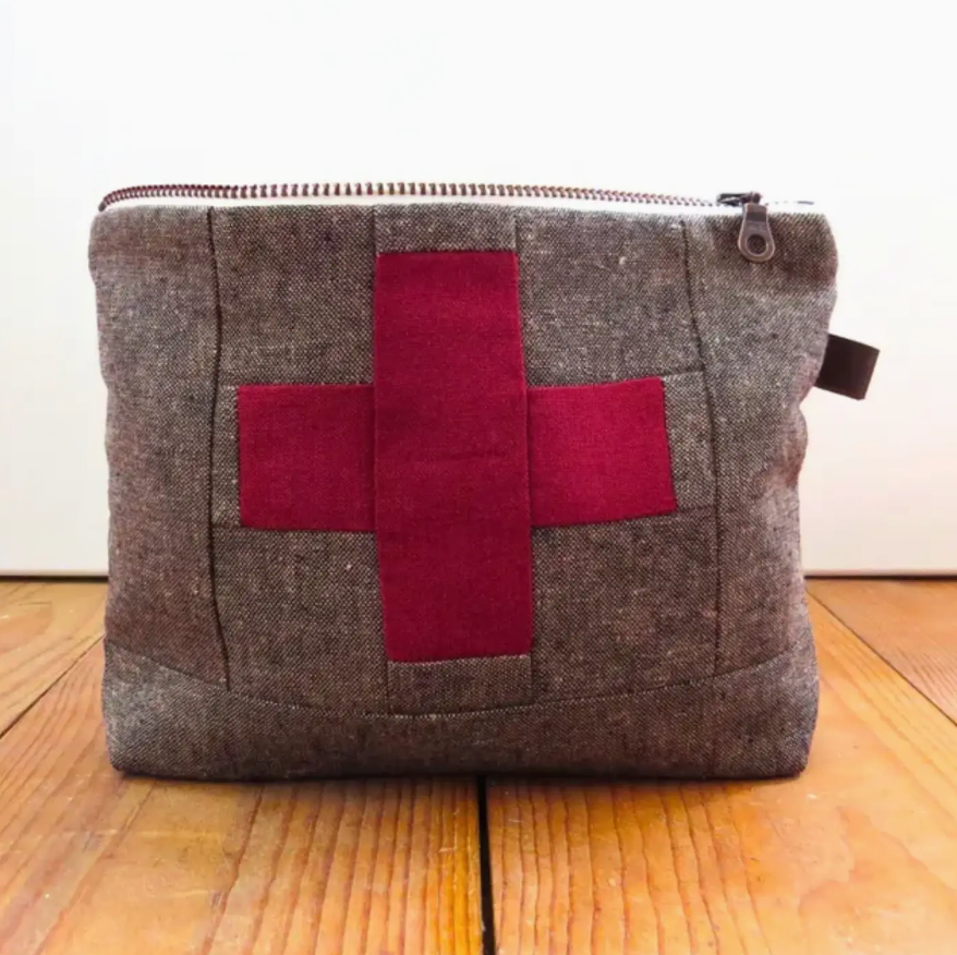 Medium First Aid Zipper Pouch - Red Swiss Cross on Brown