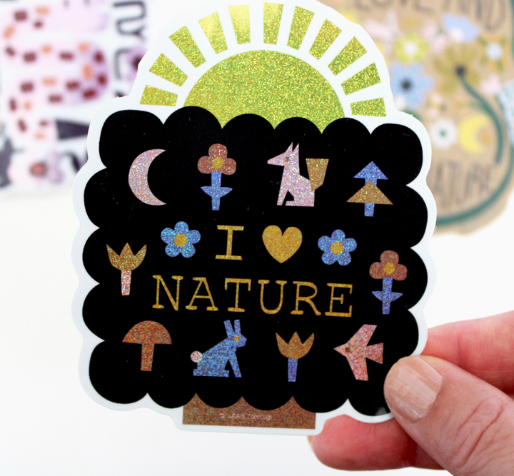 I Love Nature Glitter Vinyl Sticker