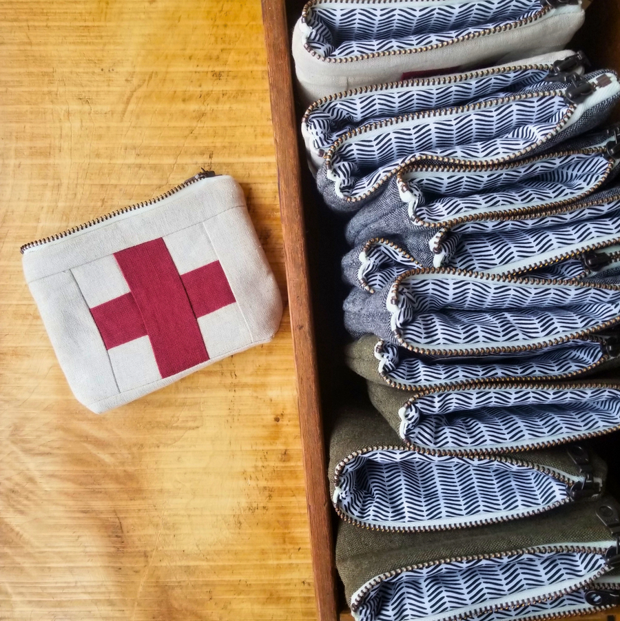 Mini First Aid Zipper Pouch - Red Swiss Cross on Cream