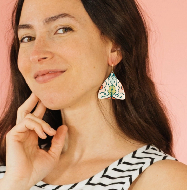 Hidden Moth Dangle Earrings - Ceramic &amp; 14k Gold Vermeil