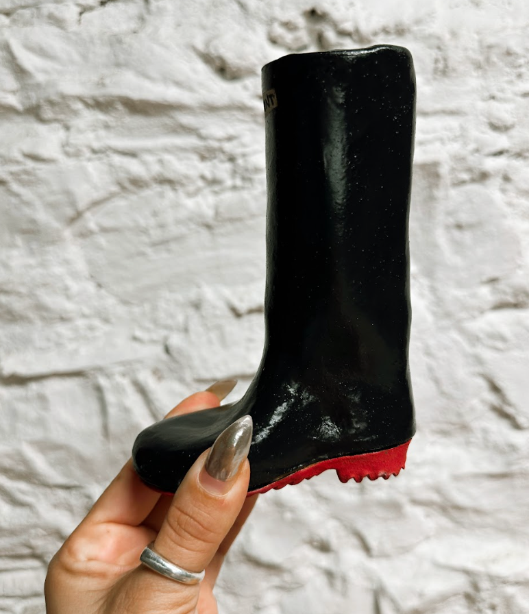 Victory Pottery Black Rain Boot Bud Vase