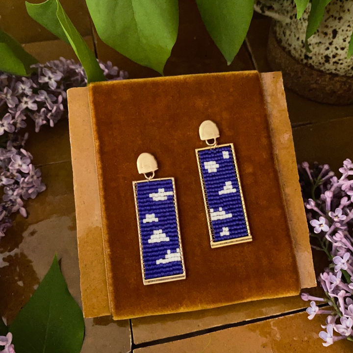 Cloud Tapestry Beaded Earrings - Deep Blue