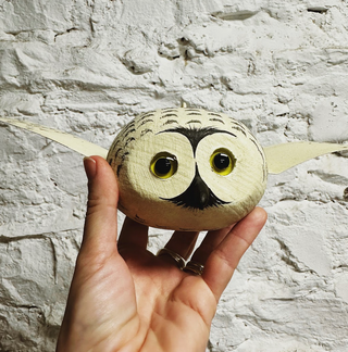 Handpainted Snowy Owl Wooden Flying Figurine