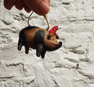 Victory Pottery Piggie With Santa Hat Ornament