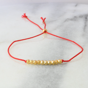 Delicate Gold Bead String Bracelet - Red