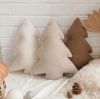 Winter Pine Tree Sherpa Pillow - Beige