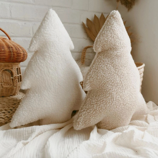 Winter Pine Tree Sherpa Pillow - Beige