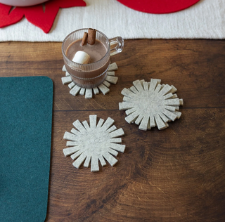 Merino Wool Starburst Coaster 4 Pack - Heather White