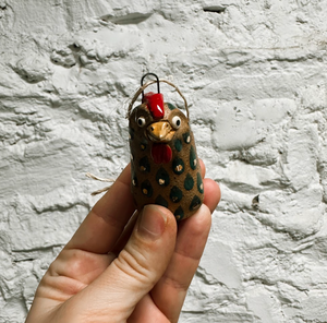 Victory Pottery Gold Spotted Chicken Ornament