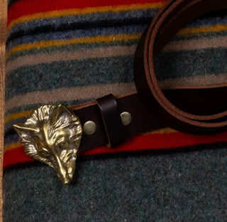 Fox Head Belt Buckle with Leather adjustable belt