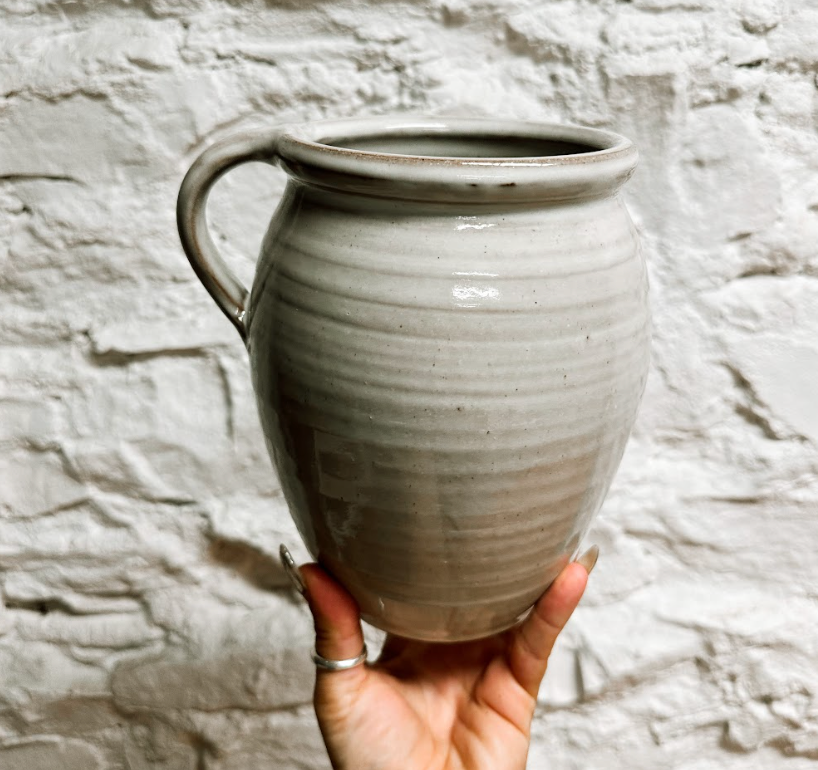 Laura White Pottery Crock With Single Handle