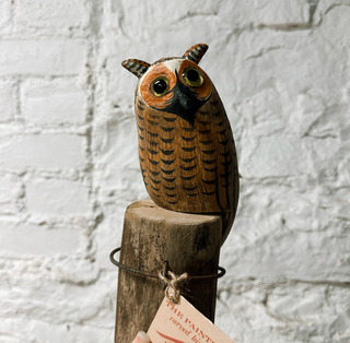 Handpainted Baby Horned Owl Wooden Figurine