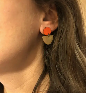 Brass and Red Enamel Earrings