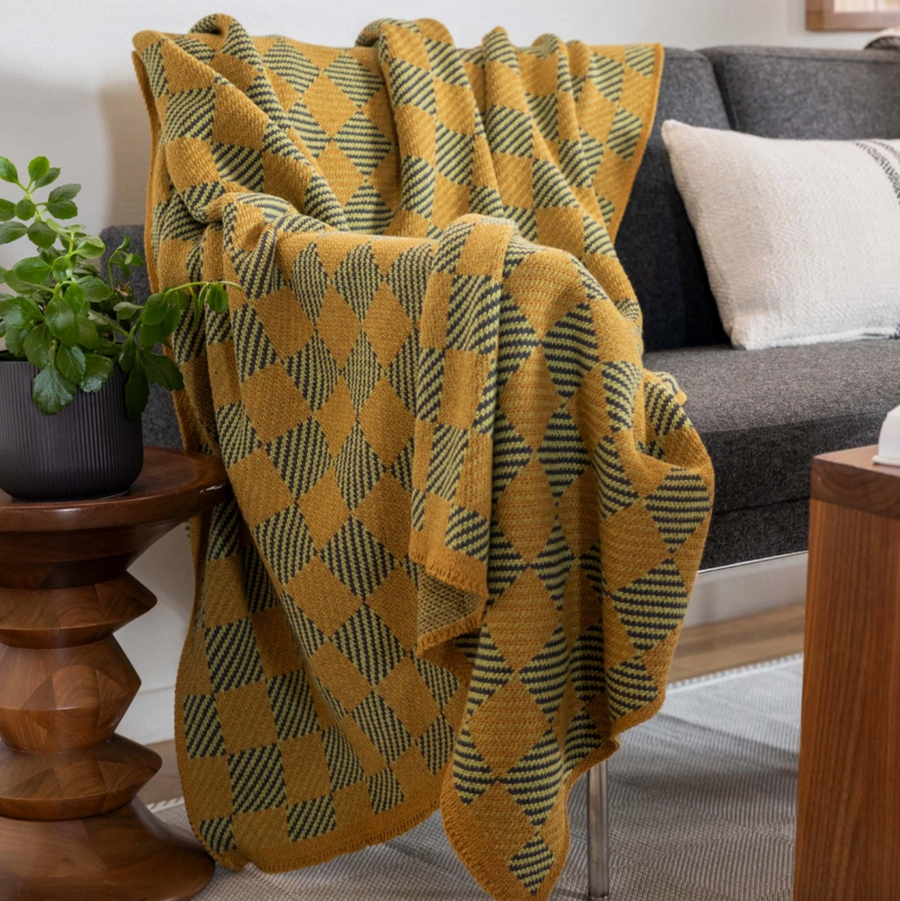 Gingham Plaid Sustainable Throw Blanket - Yellow