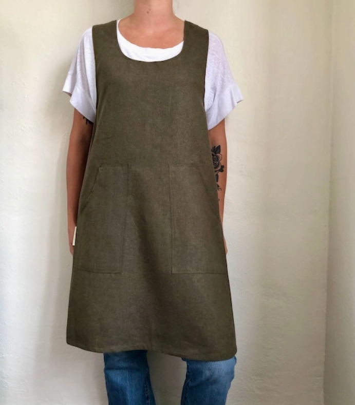 Pinafore Apron Olive - Size 0 - 4