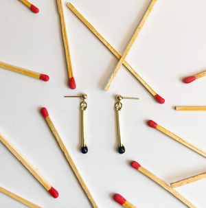 Burnt Out Black Match Earrings - 18k Gold Plated