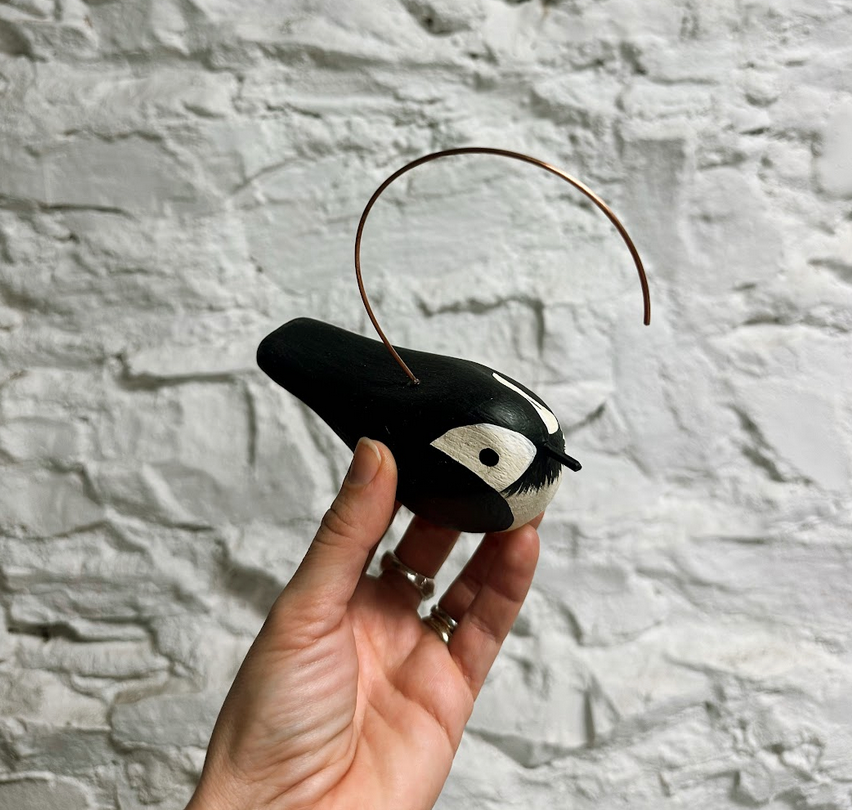 Hanging Handpainted Wooden Black Capped Chickadee Figurine