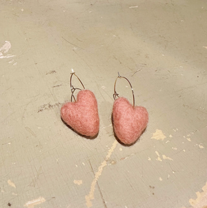 Felted Heart Earrings - Cotton Candy