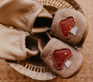 Mushroom On Chai Leather Baby Shoes