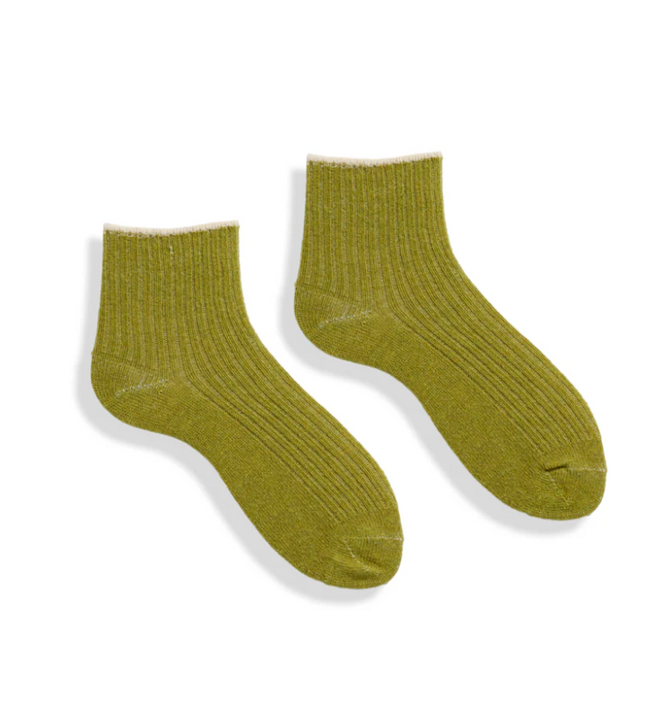 Tipped Rib Shortie Cashmere/Wool Women's Socks - Apple