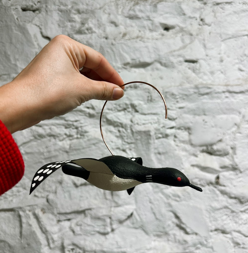 Hanging Handpainted Wooden Loon Figurine
