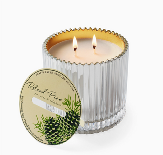 Roland Pine Two-Wick Glass Candle - Silver Ribbed 14 oz