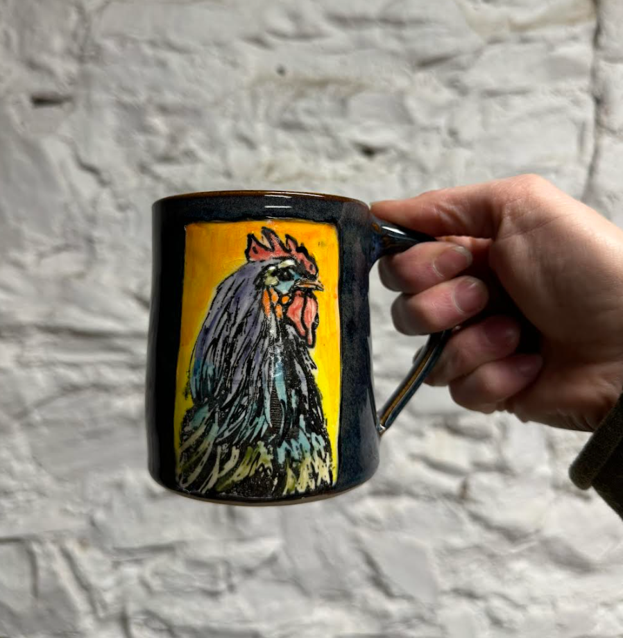 Vermont-Made Chicken Mug on Yellow &amp; Black