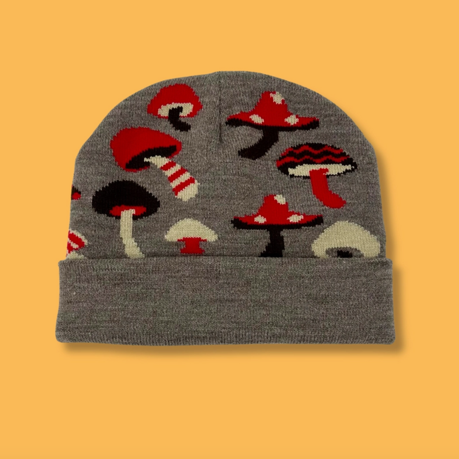 Mushrooms Heathered Light Brown Knit Beanie