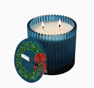 Roland Pine Glass Two-Wick Candle - Blue Ribbed 14oz