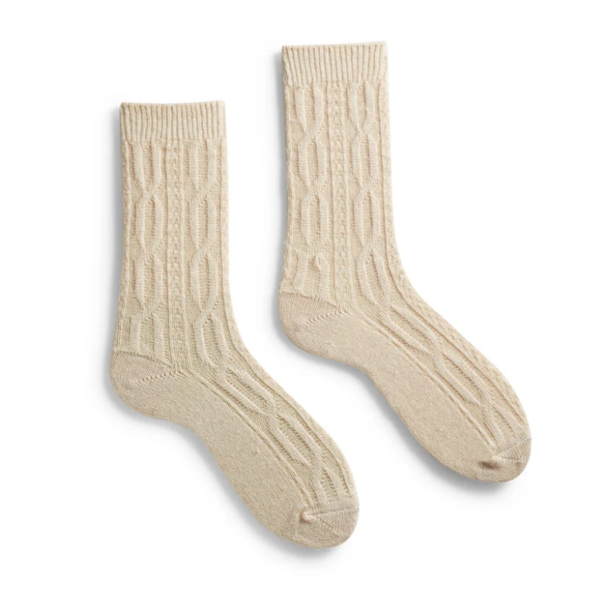 Chunky Cable Wool/Cashmere Socks - Creme