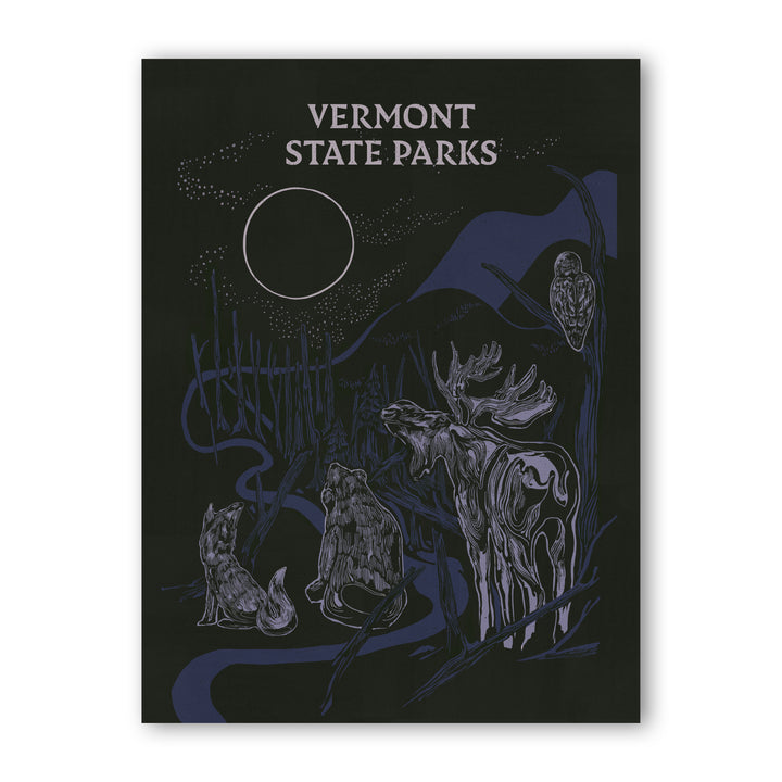 Vermont Parks Collection Print: Animals Looking at the Moon, 12x16