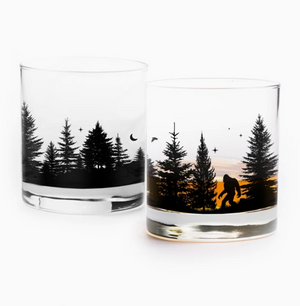 Bigfoot in the Forest Whiskey Glass