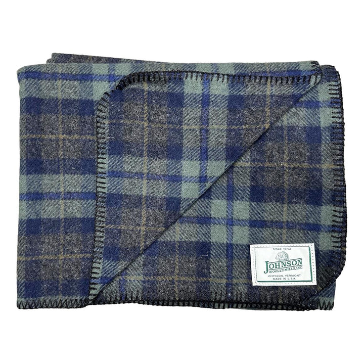 Johnson Woolen Mills Norris Throw - Sage Royal Blue Windowpane 68