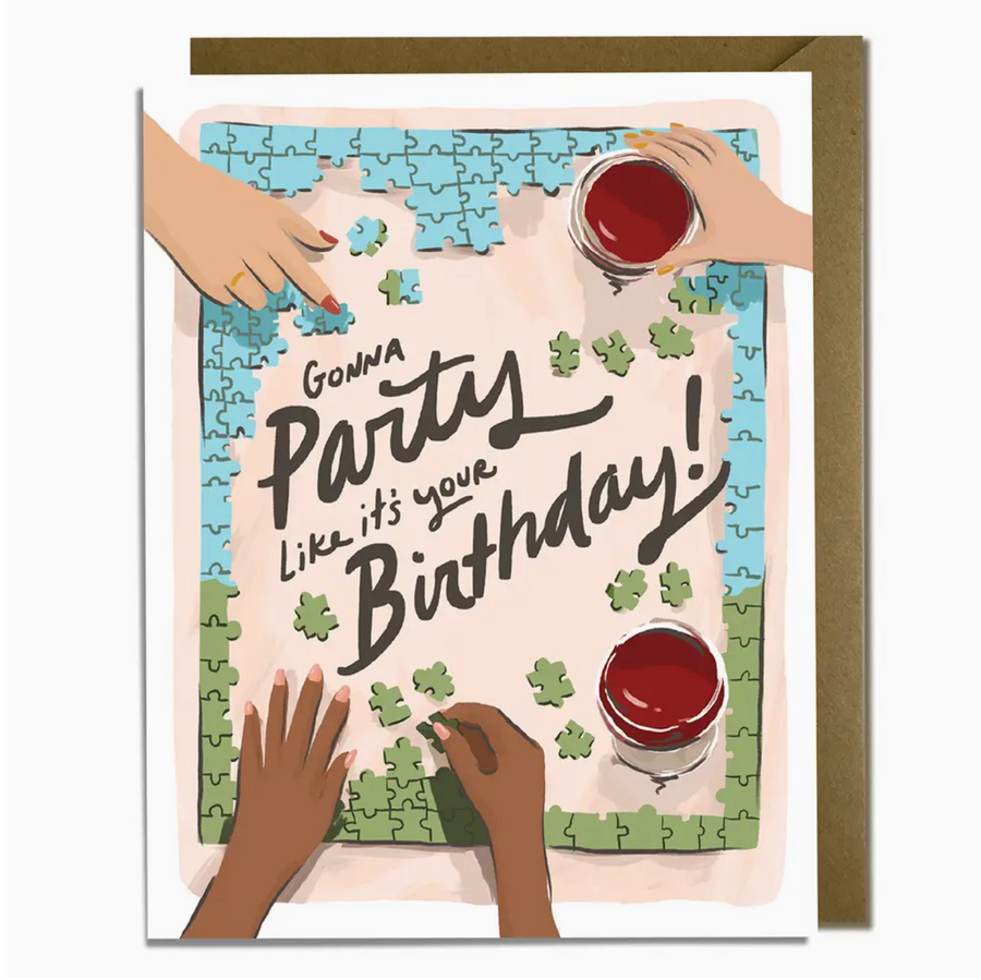 puzzle and wine birthday card - KF5