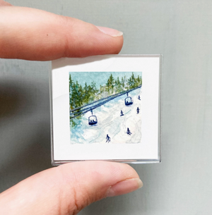 Mini Framed Watercolor Print - Skiing and Snowboarding Magnet Frame