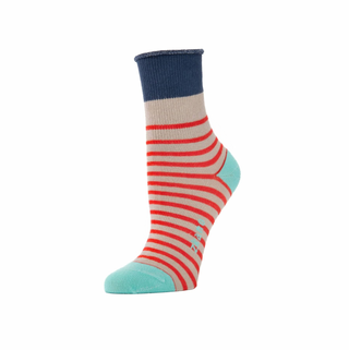 Breton Stripe Poppy Red Women's Roll Top Socks
